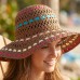 Wide Brim Toyo Straw Accent w/ Colorful Ribbons - Brown - HT-8213BN